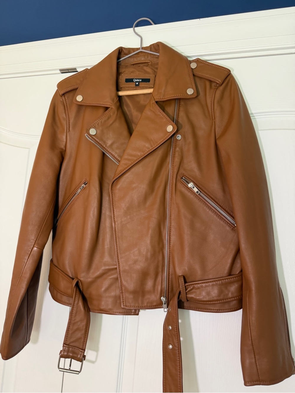 NWOT Quince Women's Tan Leather Moto Jacket